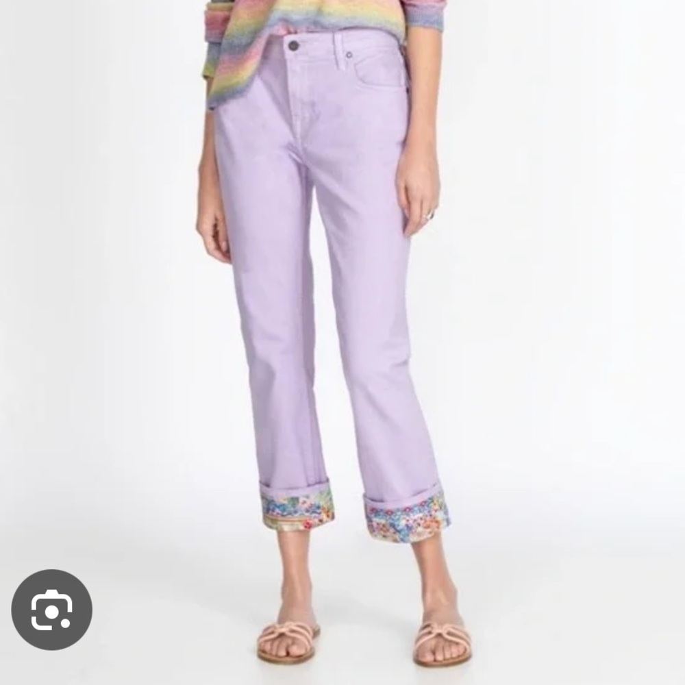 Johnny Was Reina Boyfriend Cuff Jeans Lavender 28 NWT MSRP$278.00